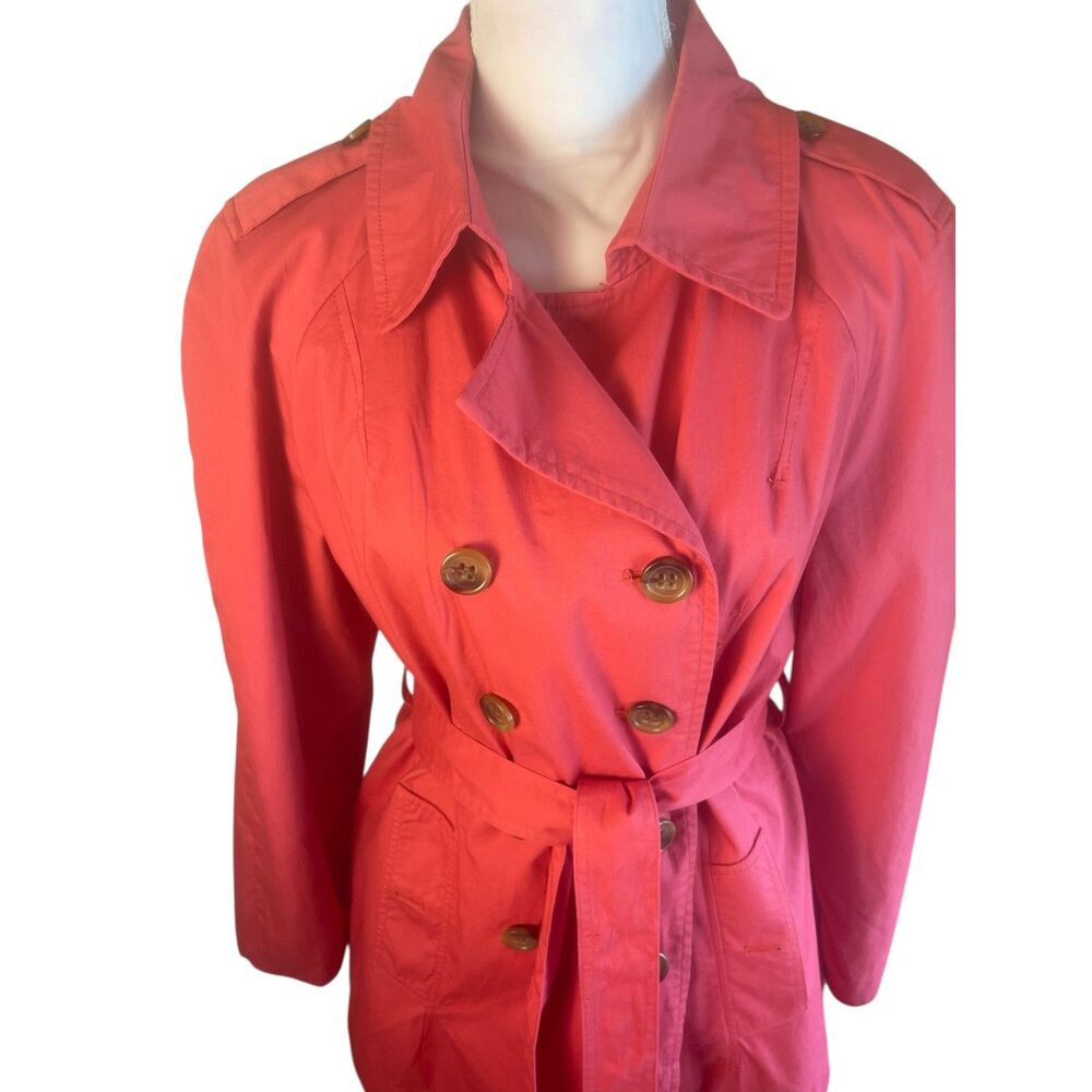 St. Johns Bay Womens Classic Trench Coat Sz L Preppy Reddish Pink Heritage - Picture 13 of 16